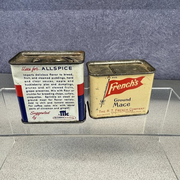 Vintage Spice Tin Set • McCormick Allspice & French’s Mace • 1950s Kitchen Decor - Picture 2 of 6